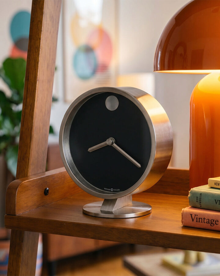 Spun Nickel Black Dial Desk Clock