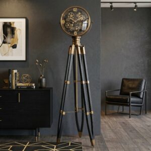 Black Coffee Tripod Gear Floor Clock product view