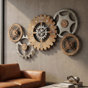 Galvanized Five-Gear Triple-Time Wall Clock product view