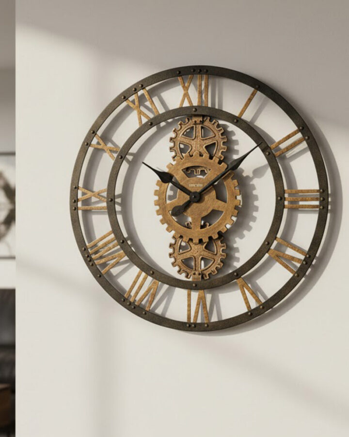 Warm Gray Decorative Gear Wall Clock
