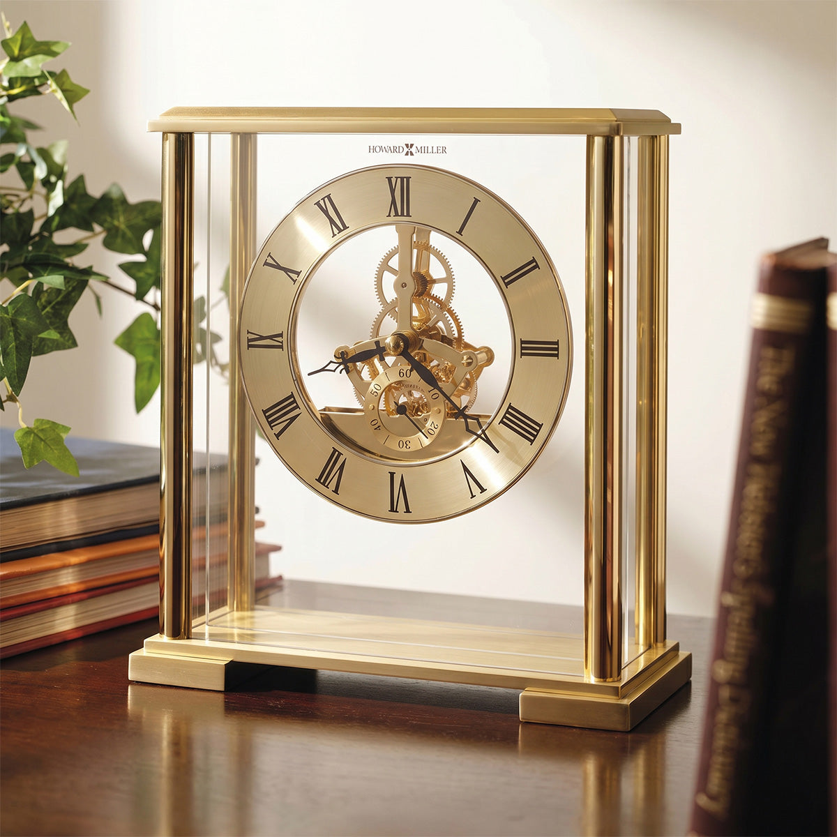 Brass Floating Skeleton Table Clock
