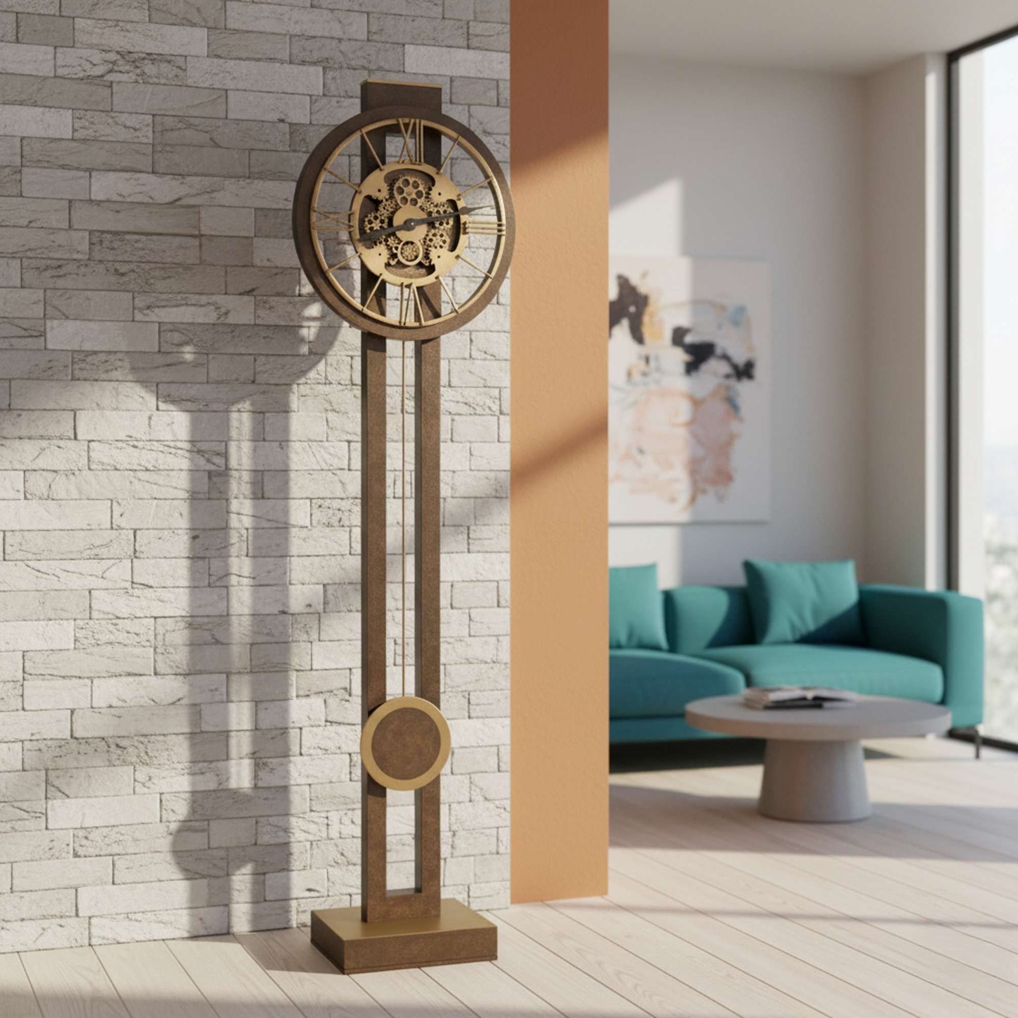 Charcoal Black Aged Brass Floor Clock