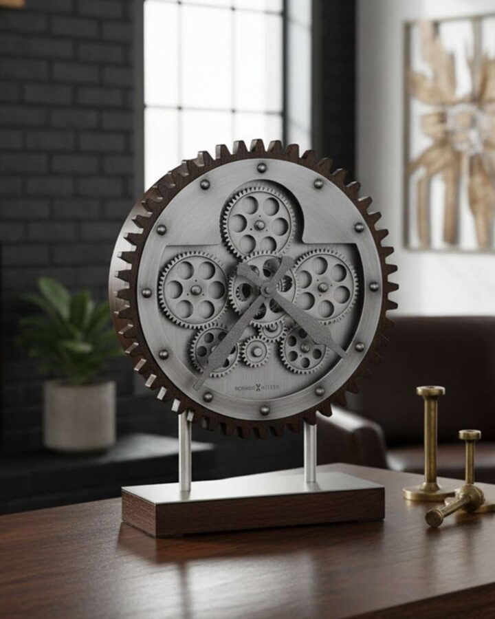 Antique Silver Moving-Gear Mantel Clock