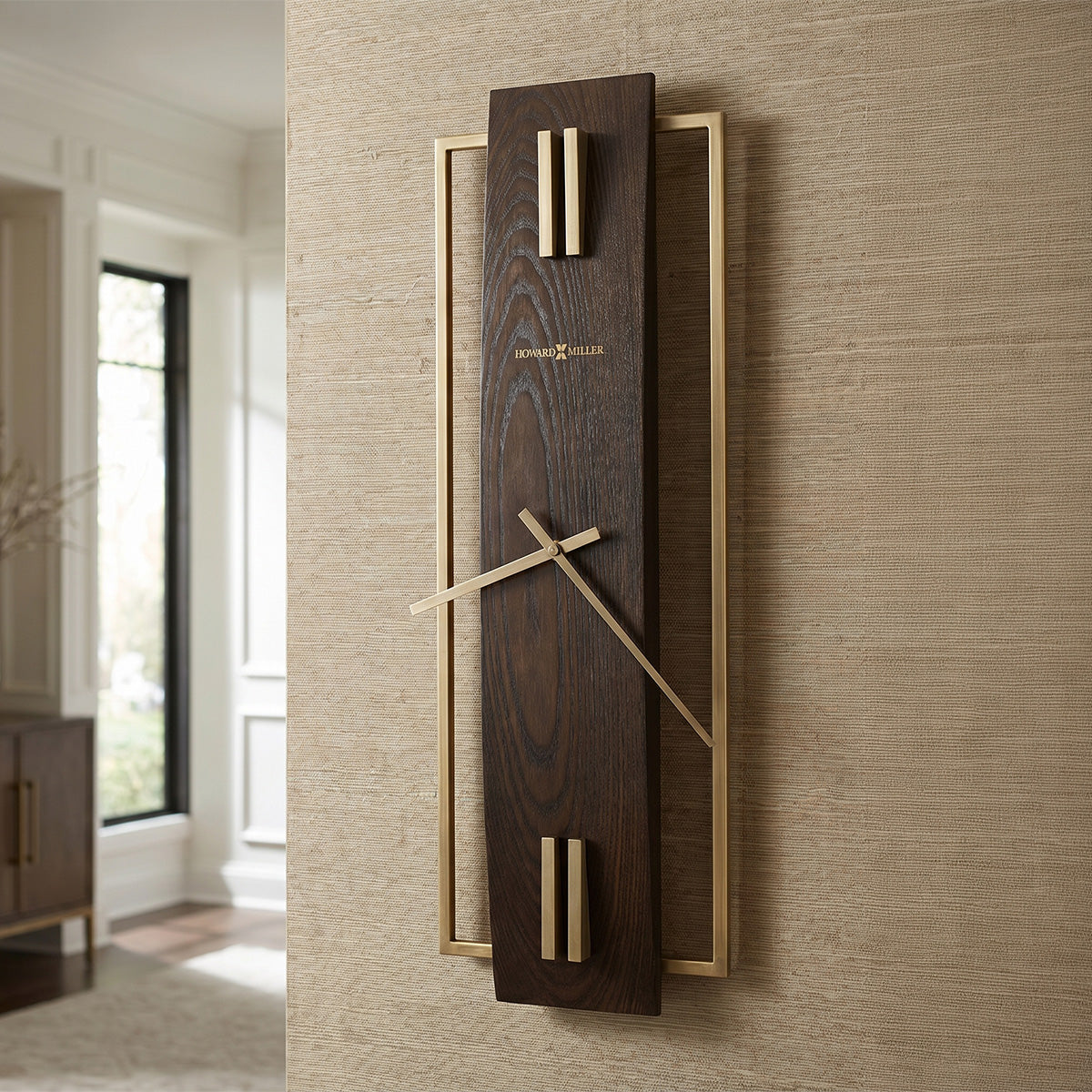 Satin Espresso Brass Bar Wall Clock