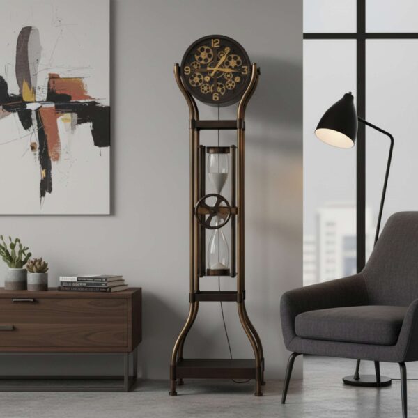 Aged Bronze Hourglass Gear Floor Clock