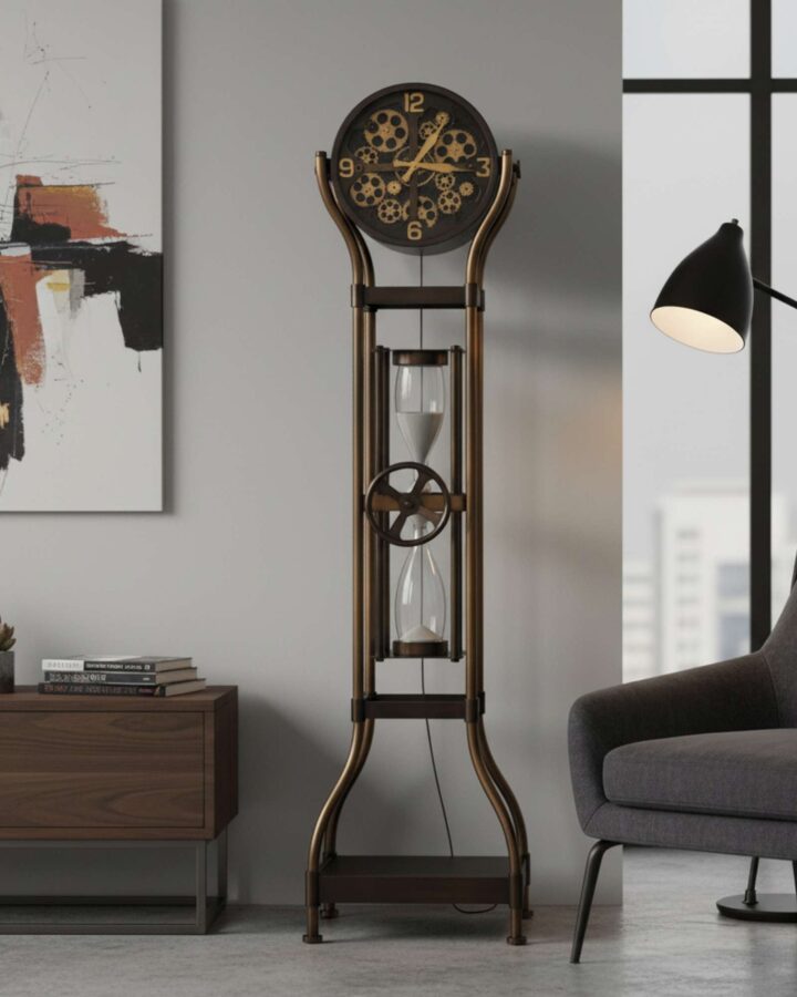 Aged Bronze Hourglass Gear Floor Clock