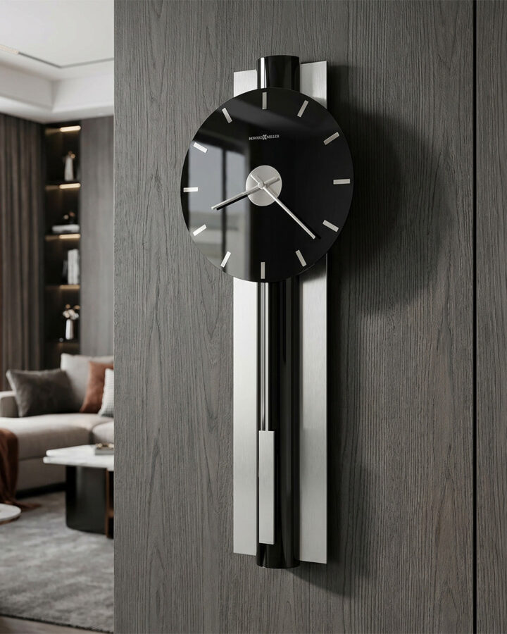 Black Glass Nickel Pendulum Wall Clock