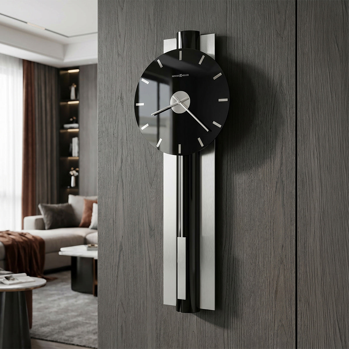 Black Glass Nickel Pendulum Wall Clock