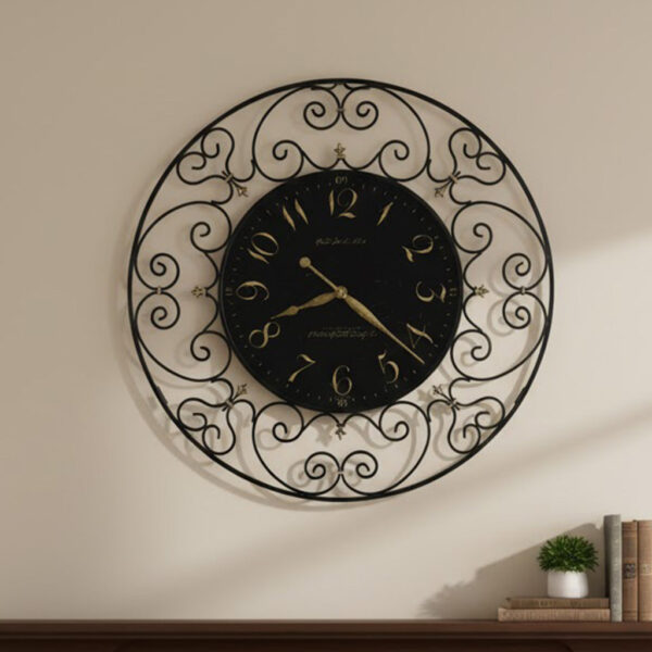 Black Scrollwork Gold Dial Wall Clock