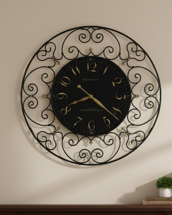 Black Scrollwork Gold Dial Wall Clock