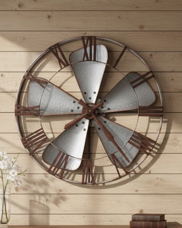 Aged Silver Fan-Blade Wall Clock