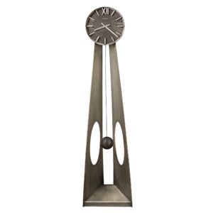 Aged Silver Sculptural Pendulum Floor Clock detail view 2