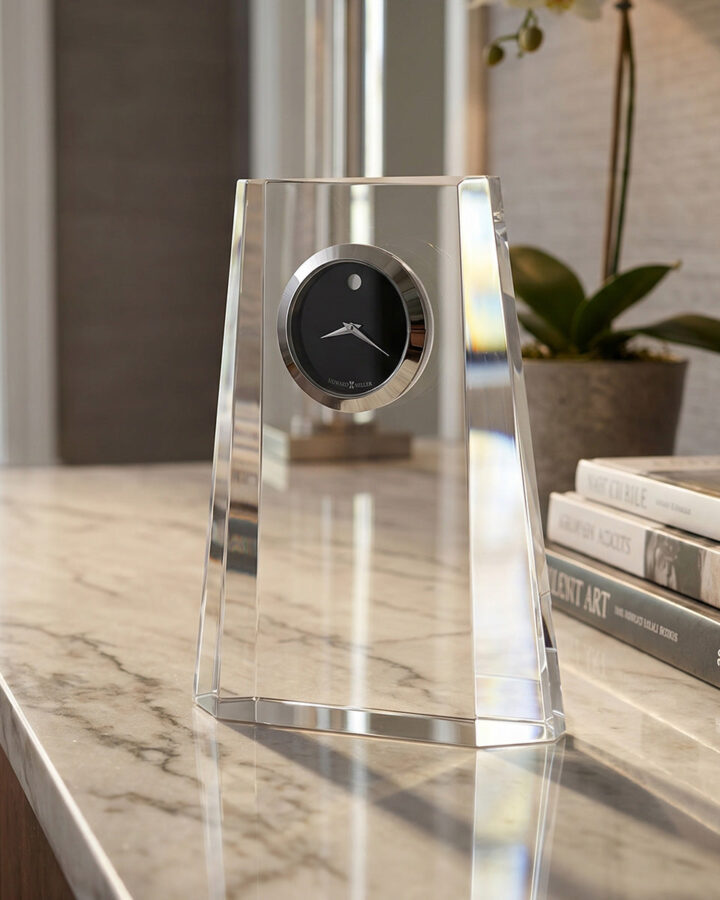 Beveled Crystal Black Dial Desk Clock