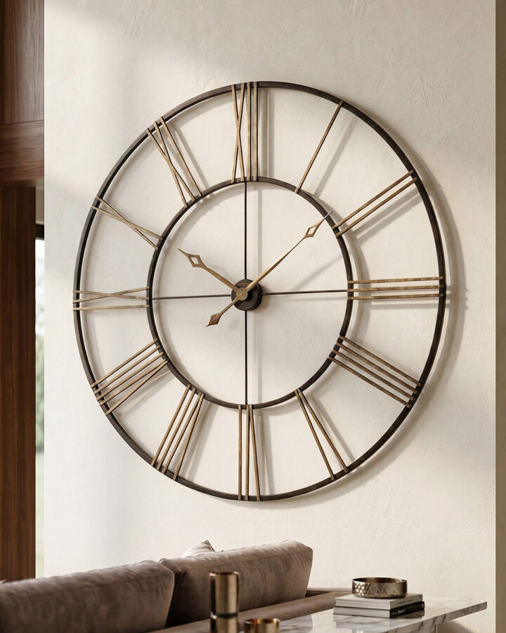 Aged Black Gold Open-Frame Wall Clock