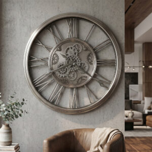 Satin Nickel Moving-Gear Wall Clock product view