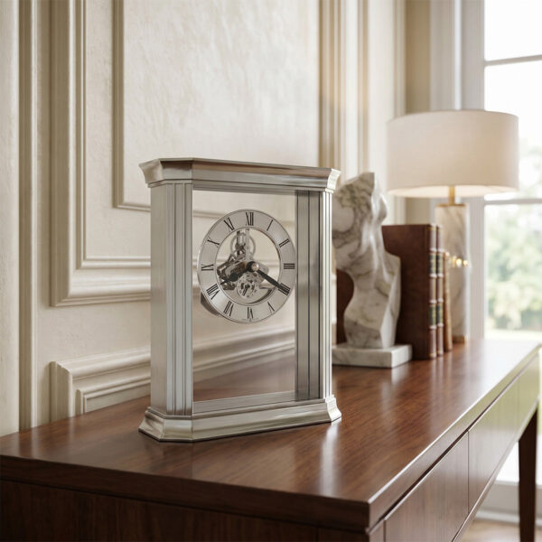 Brushed Aluminum Silver Skeleton Clock