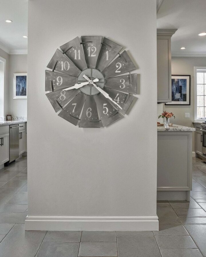 Aged Charcoal Windmill Wall Clock