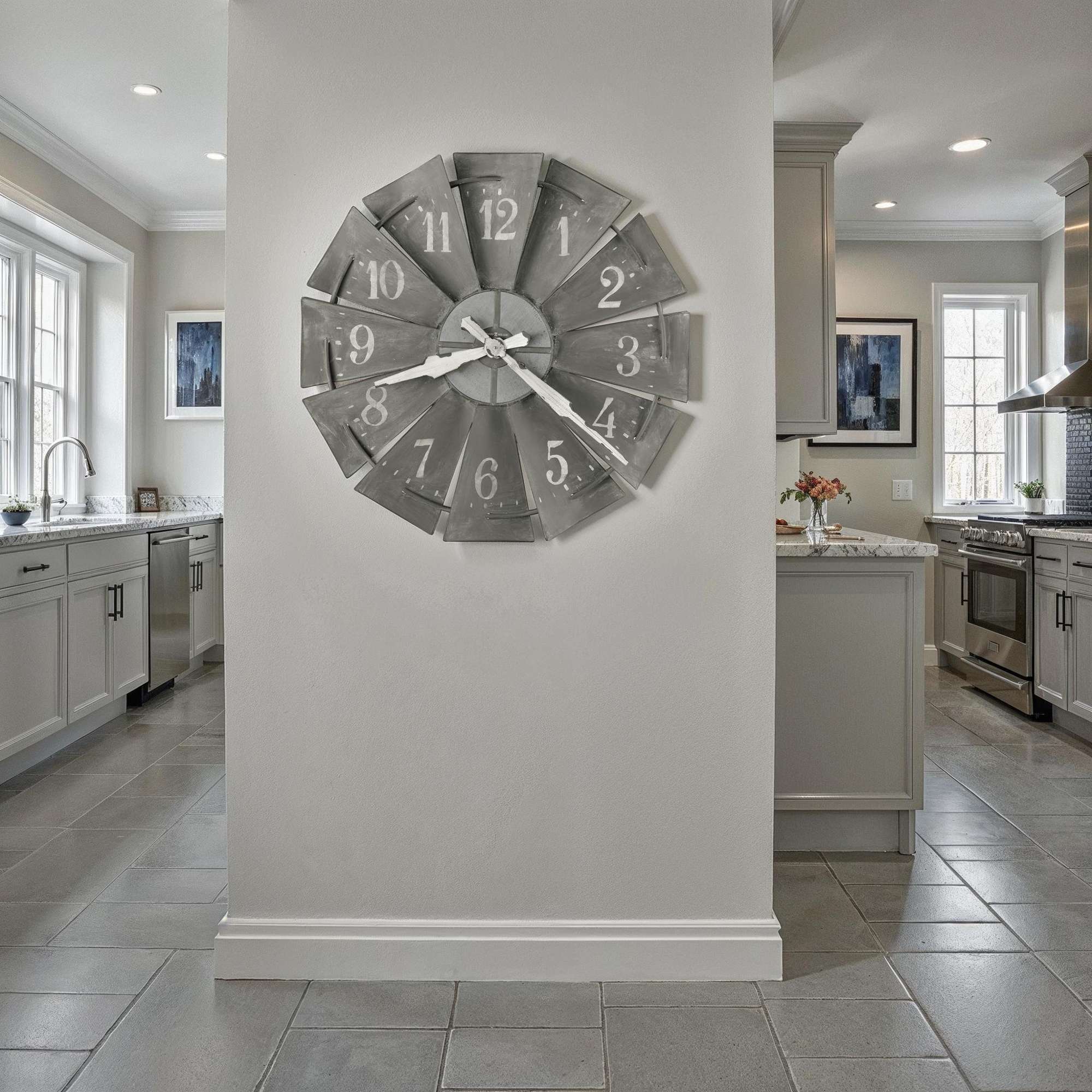 Aged Charcoal Windmill Wall Clock