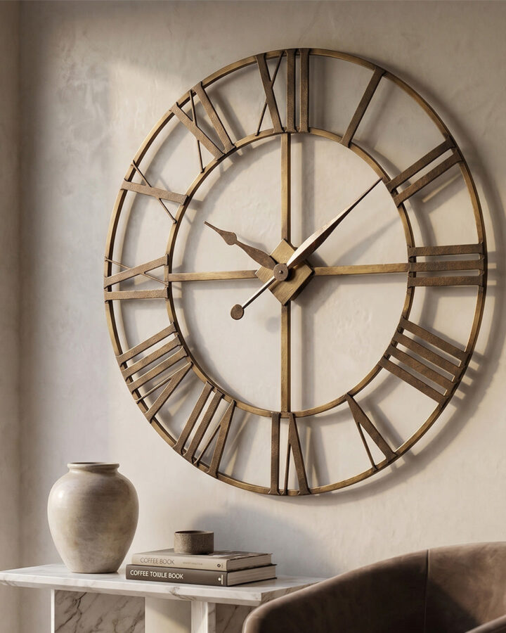 Antique Brass Open-Ring Wall Clock