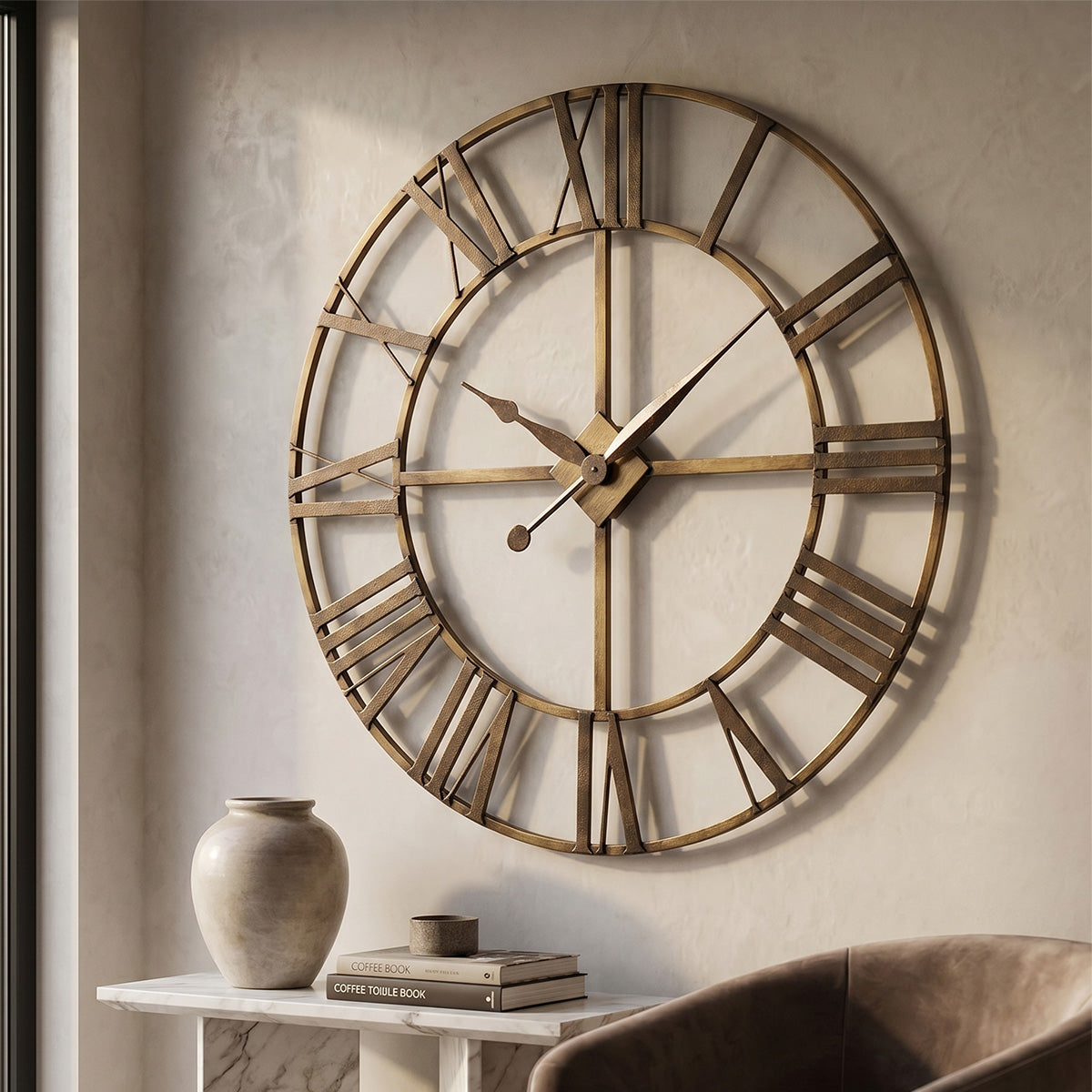 Antique Brass Open-Ring Wall Clock