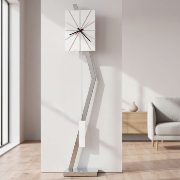 Gloss White Chrome Sunbeam Floor Clock