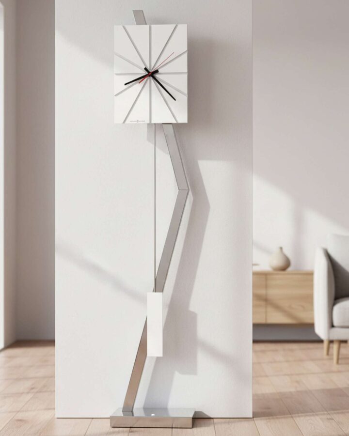 Gloss White Chrome Sunbeam Floor Clock
