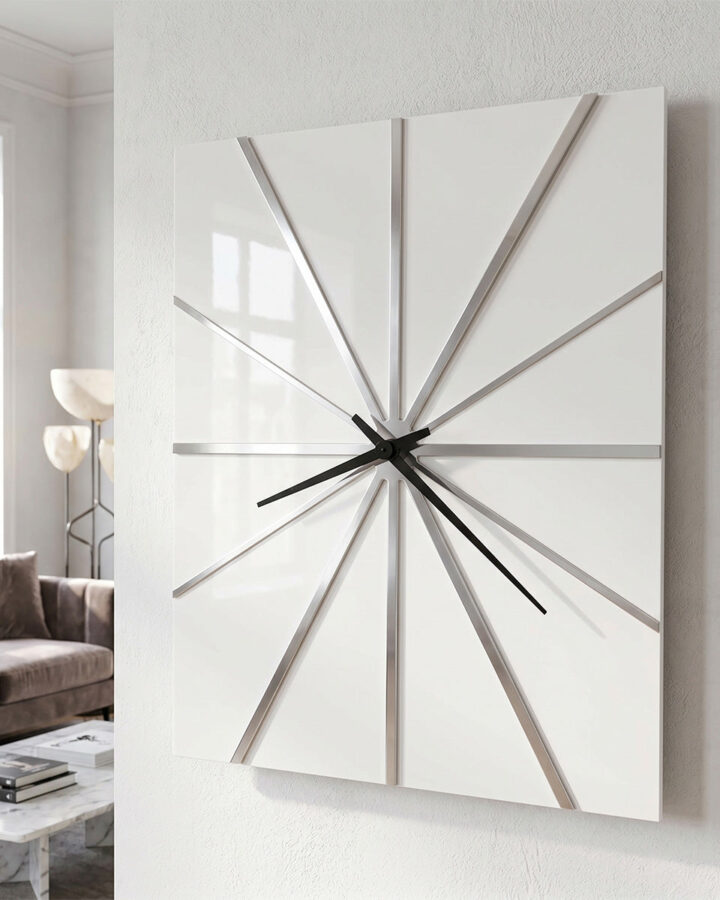 Gloss White Chrome Sunbeam Wall Clock
