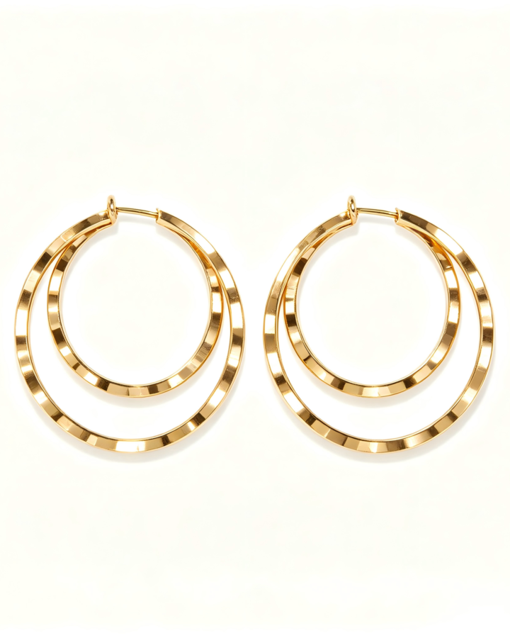 Double Hoop Textured Gold Earrings