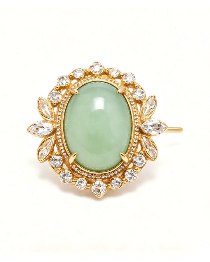 Oval Green Jadeite Solitaire Ring