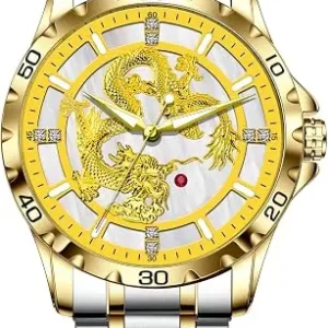 Gold Dragon-Dial Watch with Steel Bracelet — view 2