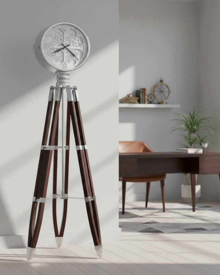 Chrome Spotlight Tripod Floor Clock