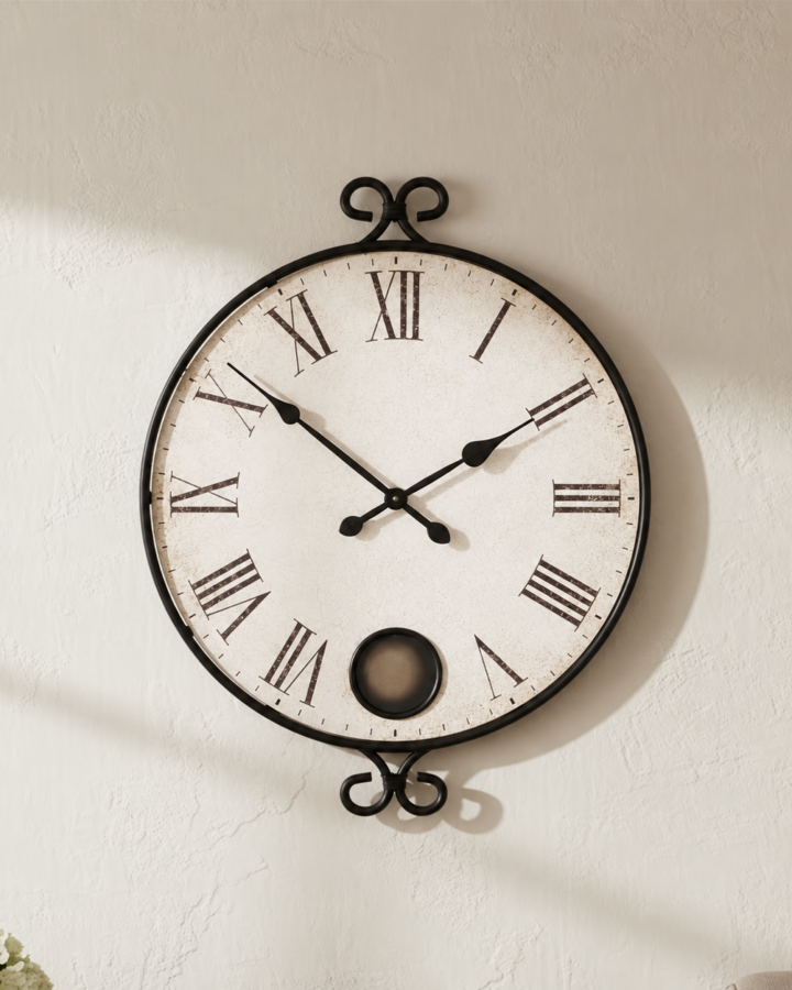 Wrought Iron Roman-Numeral Wall Clock
