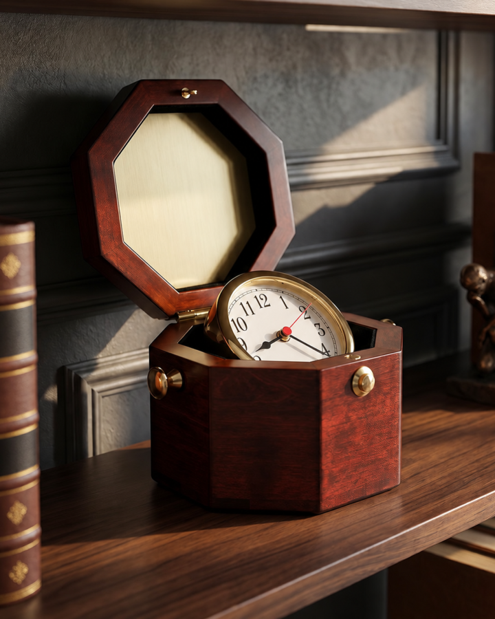 Brass and Rosewood Nautical Desk Clock