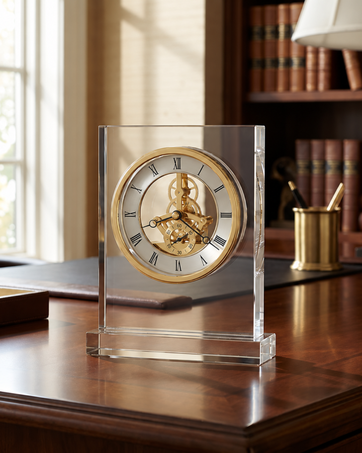 Clear Crystal Skeleton Table Clock