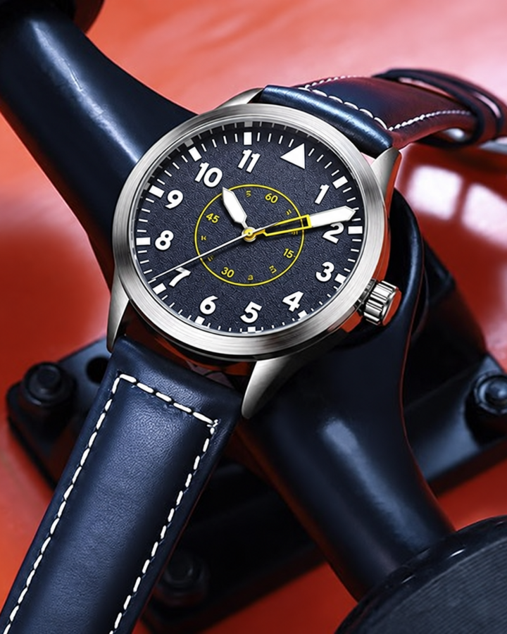 Blue-Dial Watch with Leather Strap