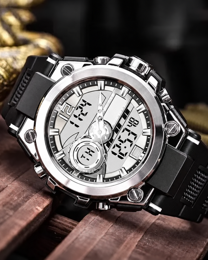 Black Dual-Display Sports Watch