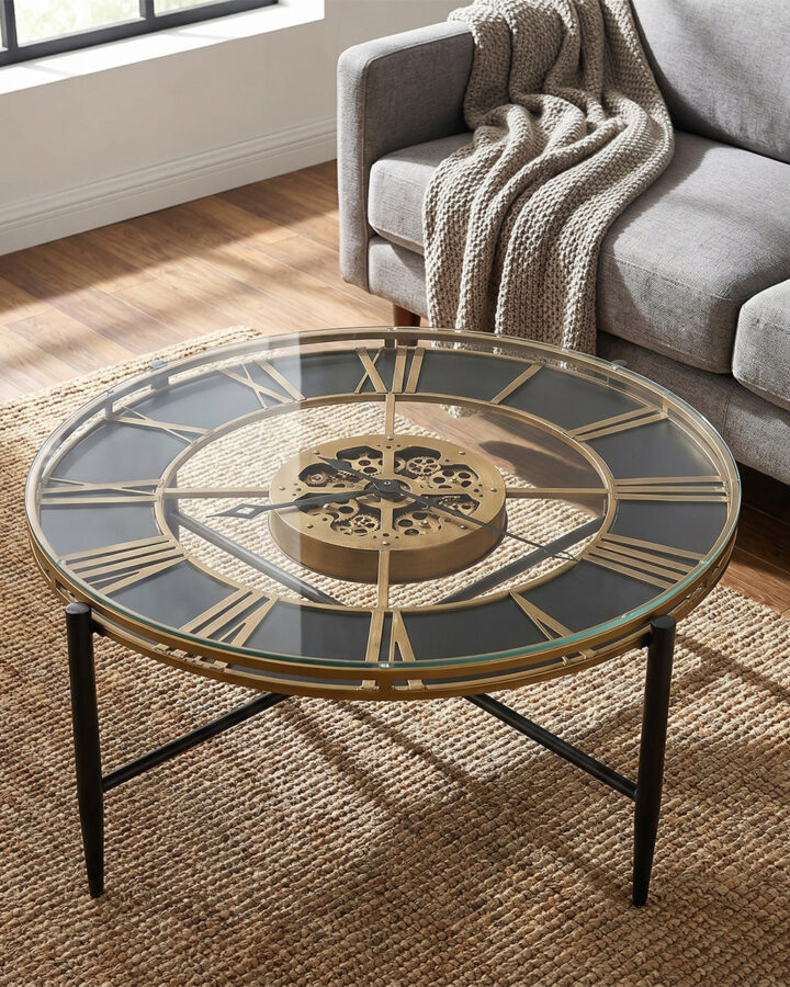 Aged Gold Gear Clock Table